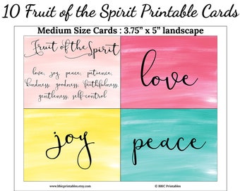 10 Tarjetas de Escritura Imprimibles del Fruto del Espíritu -Gálatas 5- Colección #1- DESCARGA INSTANTÁNEA, 3.75x5 Medium Set de 10 Tarjetas de Versículos de la Biblia