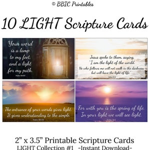 10 Mini LIGHT Printable Scripture Cards -Light Collection #1- INSTANT DOWNLOAD, 2x3.5 Verses about Light Bible Verse Cards, Set of 10 Cards