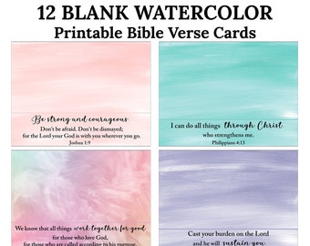 12 Carte vuote stampabili in versetti della Bibbia -C1- DOWNLOAD ISTANTANEO, 3.75x5 Acquerello Bianco Preghiera Incoraggiamento Nota Nome Carta Scrittura Carta Stampa