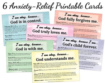 6 Anxiety-Relief Printable Scripture Cards - Anxiety Collection #1- INSTANT DOWNLOAD, 5x7.5 Set of 6 Bible Verse Card, Anxiety Aid Printable