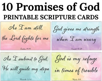 10 Promises of God Cards -C1- INSTANT DOWNLOAD, Watercolor Promises of God Encouraging Bible Scripture Cards Set of 10 with Scripture Ref.