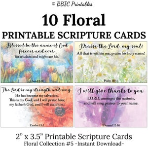 10 cartões de escrituras florais para impressão -C5- DOWNLOAD INSTANTÂNEO, louvor e agradecimento a Deus - flor aquarela versículos bíblicos mini cartão conjunto de arte com 10