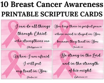 10 Pink Breast Cancer Awareness Printable Scripture Cards -C1- INSTANT DOWNLOAD, Breast Cancer Women&#39;s Health Bible Verse Cards to Print