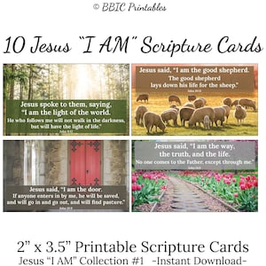 10 minitarjetas imprimibles de las Escrituras "YO SOY" de Jesús - Colección "Yo Soy" n.° 1 - DESCARGA INSTANTÁNEA, 2x3.5. Jesús es Dios encarnado, juego de 10 versículos bíblicos.