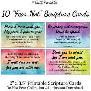 10 Cartões de Escrituras Imprimíveis Não Tenha Medo - Coleção Não Tenha Medo #1 - DOWNLOAD INSTANTÂNEO, Versículos Bíblicos 2x3,5 para Medo e Ansiedade - Arte em Aquarela