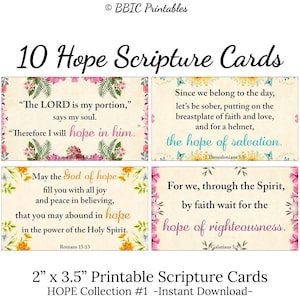 10 Cartões de Escrituras Imprimíveis HOPE -#C1- DOWNLOAD INSTANTÂNEO, Floral Flor Esperança Versículo Bíblico Encorajamento Esperançoso Mini Cartão de Escritura Imprimível