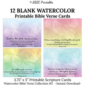 12 Blank Printable Scripture Cards -C1- INSTANT DOWNLOAD, 3.75x5 Watercolor Blank Prayer Christian Encouragement Note Bible Verse Card Print
