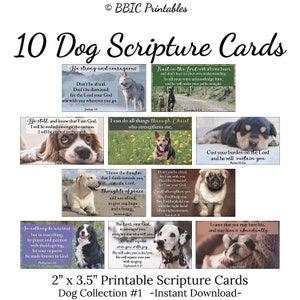 10 Dog Printable Scripture Cards -C#1- INSTANT DOWNLOAD, Cute Dog Puppy Popular Encouraging Bible Verses Print Set of 10 Printable Mini Card