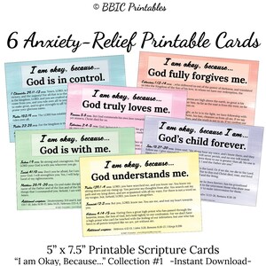 6 tarjetas imprimibles con versículos bíblicos para aliviar la ansiedad - Colección sobre ansiedad n.° 1 - DESCARGA INSTANTÁNEA, juego de 6 tarjetas con versículos bíblicos de 5 x 7,5 pulgadas, ayuda para aliviar la ansiedad