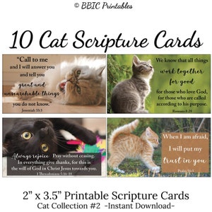 10 cartes bibliques imprimables chat - C2 - TÉLÉCHARGEMENT IMMÉDIAT, chaton chat encourageant verset biblique Écriture sainte cadeau pour amoureux des chats mini cartes imprimables