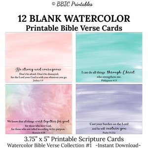 12 cartões de versículos bíblicos em branco para impressão -C1- DOWNLOAD INSTANTÂNEO, aquarela 3,75x5 em branco para oração, incentivo, nota, cartão de nome, impressão de cartão de escritura