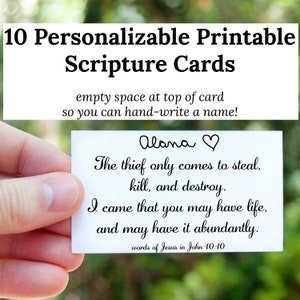 10 Plain Personalizable Printable Scripture Cards -Personalized Collection #1- INSTANT DOWNLOAD, 2x3.5 Text Add a Name Bible Verses Card