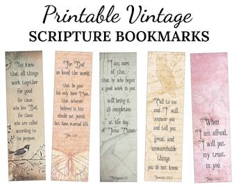 10 Printable Vintage Scripture Bookmarks -C2- INSTANT DOWNLOAD, 2x7 Set of 10 Bible Verses Christian Vintage Scripture Book Bookmarks