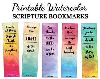 10 Watercolor Bookmarks Printable Scripture -C1- INSTANT DOWNLOAD, 2x7 Set of 10 Bible Verses Christian Watercolor Scripture Bible Bookmarks