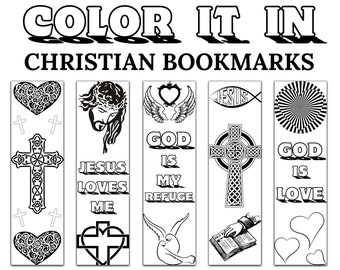 10 Marcadores para colorear cristianos -C1- DESCARGA INSTANTE, 2x7 Conjunto de 10 Color cristiano-En Jesús Dios Escuela Dominical DIY Marcadores Jpg Impresión