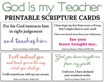 10 Dios es mi maestro Tarjetas de Escrituras imprimibles -C1- DESCARGA INSTANTE, Dios me instruye y me enseña versículos bíblicos quién es Dios para mí DIY Minis