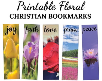 10 Floral Printable Bookmarks -C2- INSTANT DOWNLOAD, 2x7 Set of 10 Christian Floral Bible Topics Inspirational Bookmarks DIY Pdf Jpeg Print