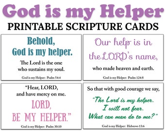 10 Dios es mi ayudante Tarjetas de Escrituras imprimibles -C1- DESCARGA INSTANTE, Dios me ayuda Versículos bíblicos Aliento DIY Imprimir Dios Mini Card Set