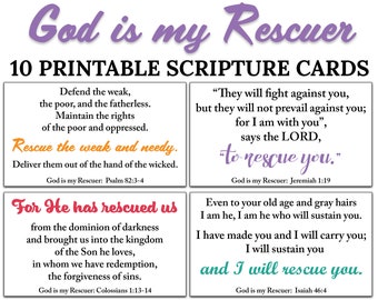 10 Dios es mi salvador Tarjetas de Escrituras imprimibles -C1- DESCARGA INSTANTE, Dios me rescata Liberación Ayuda Versículos bíblicos Quién es Dios para mí Tarjeta JPG