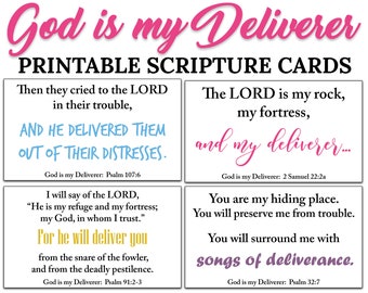 10 Dios es mi libertador Tarjetas de Escrituras imprimibles -C1- DESCARGA INSTANTE, Dios me entrega Versículos bíblicos de liberación Quién es Dios para mí Tarjetas JPG