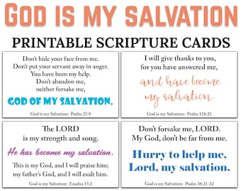 10 Dios es mi salvación Tarjetas bíblicas imprimibles -C1- DESCARGA INSTANTE, Dios me salva Salvación en Cristo Versículos bíblicos Quién es Dios para mí JPG