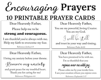 10 Encouraging Unisex Printable Prayer Cards -C1- INSTANT DOWNLOAD, Simple Prayers Printable Diy Set of 10 Courage Strength Hope Mini Cards