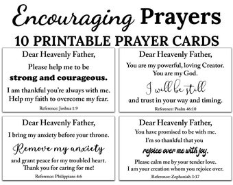 10 tarjetas de oración unisex imprimibles y alentadoras -C1- DESCARGA INMEDIATA, conjunto de 10 minitarjetas de oración de valor, fortaleza y esperanza para imprimir fácilmente con oraciones sencillas