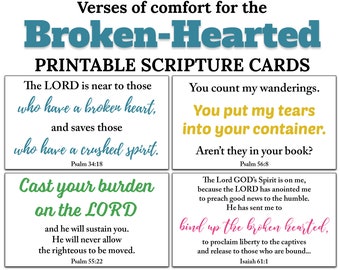 10 Tarjetas bíblicas imprimibles de consuelo para los de corazón roto -C1- DESCARGA INSTANTE, Consuelo para las lágrimas de aflicción Dolor Pérdida Versículos bíblicos