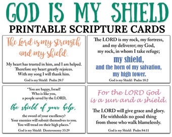 10 Dios es Mi Escudo Tarjetas de Escrituras Imprimibles -C1- DESCARGA INSTANTE, Dios es Mi Escudo Mi Protector Versículos Bíblicos Aliento DIY Mini Impresión