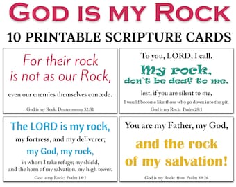 10 Tarjetas bíblicas imprimibles de Dios es mi roca -C1- DESCARGA INSTANTÁNEA, Dios me protege, una roca fuerte, versículos bíblicos, quién es Dios para mí, para imprimir en casa