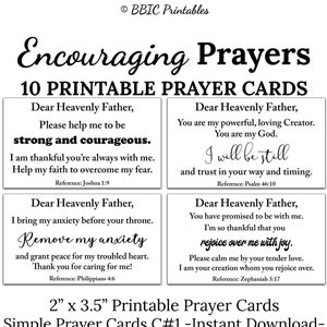 10 Encouraging Unisex Printable Prayer Cards -C1- INSTANT DOWNLOAD, Simple Prayers Printable Diy Set of 10 Courage Strength Hope Mini Cards