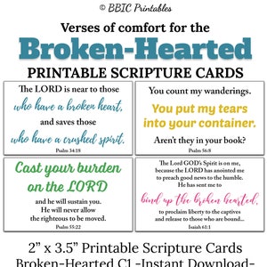 10 Comfort for the Broken-Hearted Printable Scripture Cards -C1- INSTANT DOWNLOAD, Comfort for Affliction Tears Sorrow Loss Bible Verses