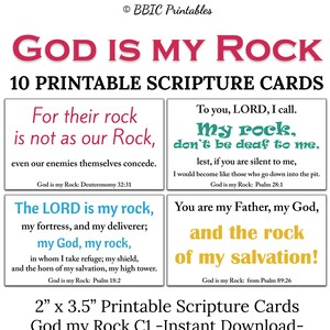 10 Cartões de Escrituras para Impressão Deus é Minha Rocha -C1- DOWNLOAD INSTANTÂNEO, Deus me protege Uma rocha forte Versículos bíblicos Quem Deus é para mim Imprimir em casa
