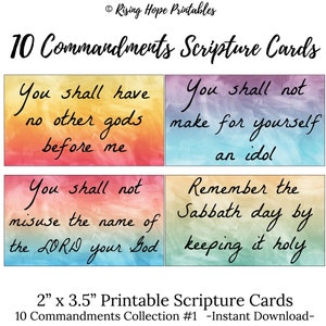 10 Commandments Printable Scripture Cards -Collection #1- INSTANT DOWNLOAD, 2x3.5 10 Commandments Teaching Set of 10 Watercolor Scriptures