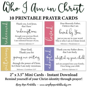 Chi sono in Cristo Biglietti di PREGHIERA -C1- DOWNLOAD IMMEDIATO, Mini biglietti di preghiera stampabili per l'identità di Cristo del figlio di Dio Amato Accettato Adottato Jpg