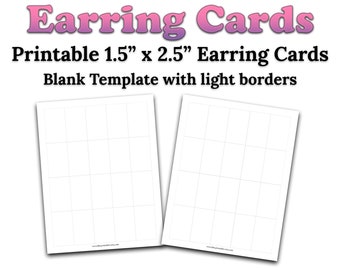 Tarjetas de pendientes imprimibles- DESCARGA INSTANTE, 1.5x2.5 Tarjetas de joyería de pendientes largos en blanco imprimibles Plantilla PDF Jpg -20 tarjetas por página- Personalizado