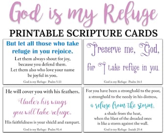 10 Dios es mi refugio Tarjetas de Escrituras imprimibles -C1- DESCARGA INSTANTE, Dios es mi protección Versículos bíblicos aliento DIY Mini impresión Jpg Pdf