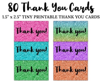 80 tarjetas de agradecimiento con brillo diminuto: DESCARGA DIGITAL, brillo pequeño, 20 colores, tarjeta de agradecimiento empresarial, inserciones de tarjetas imprimibles JPG digitales