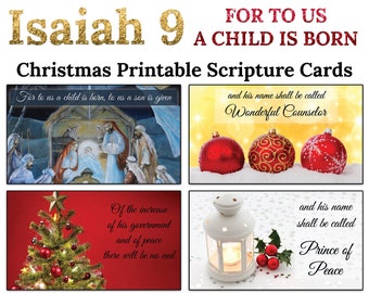 Isaiah 9 Christmas Scripture Cards -C6- INSTANT DOWNLOAD, Isaiah 9:6-7 Bible Verses Scripture Christmas Advent For To Us a Child is Born JPG