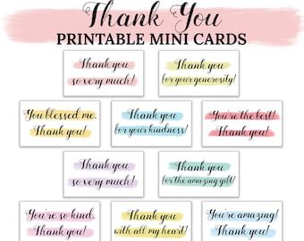 Gracias Mini Tarjetas Imprimibles -C1- DESCARGA INSTANTE, Acuarela Gracias Apreciación Mini Imprimible Digital 2x3.5 Tamaño de tarjeta de visita