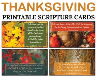 Tarjetas de las Escrituras de Acción de Gracias -C1- DESCARGA INSTANTE, Otoño Otoño Acción de Gracias Dar Gracias Versículos Bíblicos Calabaza Hoja de Otoño Imprimible Mini Tarjetas
