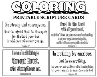 Tarjetas de las Escrituras para colorear -C1- DESCARGA INSTANTE, 2x3.5 Color en las letras Versículos bíblicos Tarjetas de las Escrituras Versículos populares Mini arte imprimible JPG