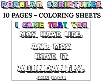 Hojas para colorear de las Escrituras - DESCARGA INSTANTE, 8.5x11 Páginas para colorear para niños y adultos Color en letras Versículos bíblicos de las Escrituras populares PDF