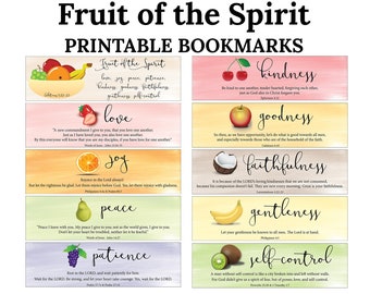 20 Fruit of the Spirit Printable Bookmarks -Galatians 5:22-23- C2- INSTANT DOWNLOAD, 2x7 Set of 20 Bible Verse Christian Scripture Bookmarks