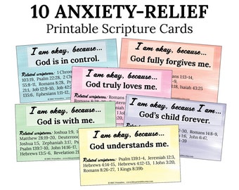 10 Anxiety Relief Scripture Cards -C1- INSTANT DOWNLOAD, Anxiety Fear Panic Attack Relief Bible Verse and Prayer Watercolor Printable Cards