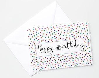 Tarjeta imprimible de feliz cumpleaños - Tarjeta interior en blanco de 5x7 - DESCARGA INSTANTÁNEA, Tarjeta de celebración con chispas de confeti y purpurina para fiesta de cumpleaños para ella
