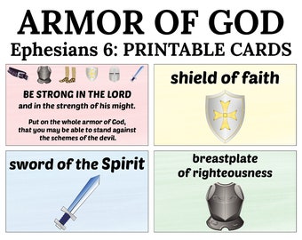 Armor of God Scripture Cards -C1- INSTANT DOWNLOAD, Ephesians 6:10-17 Armor of God Bible Verse Scripture Learning Spiritual Warfare Print