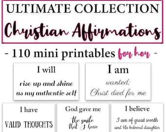 110 Afirmaciones Cristianas para ELLA -C1- DESCARGA INSTANTÁNEA, 2x3.5 Afirmaciones Imprimibles de Validación de Identidad de Cristo para Mujeres Cristianas