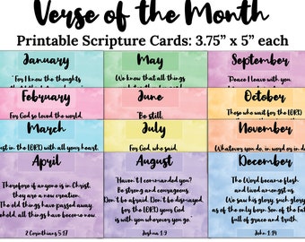 Tarjetas de las Escrituras del Versículo del Mes -C1- DESCARGA INSTANTÁNEA, Tarjetas de las Escrituras imprimibles digitales del versículo bíblico mensual en acuarela de 3.75 x 5 JPG PDF