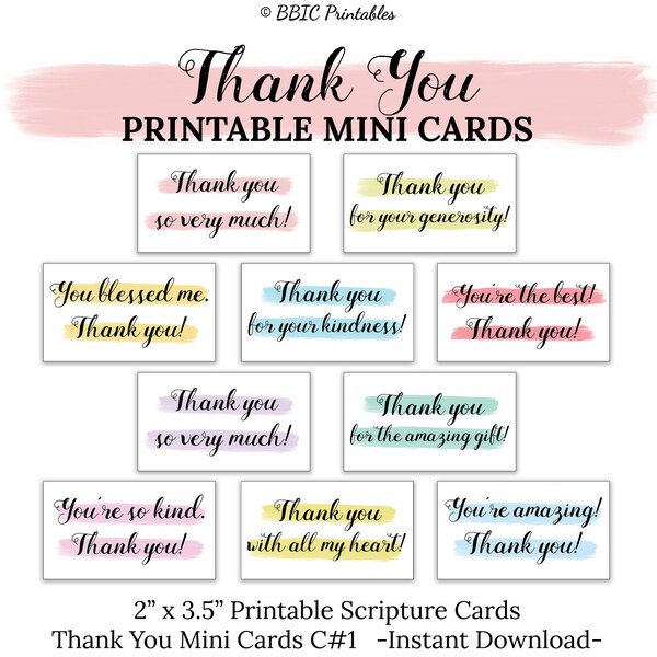 Mini Thank You Cards Personalized Etsy